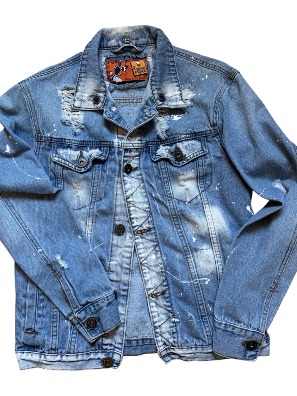Light Blue Distressed Denim Jacket - Rolling Paper